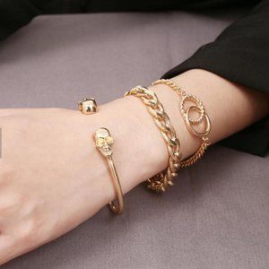 Punk Hyperbole Style Cuban Chain Cuff Alloy 3pcs/set Skull Bracelet for Women